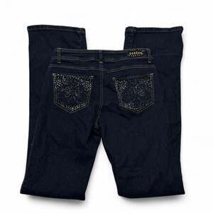 Dereon Dark Denim Low Rise Flared Vintage Embellished Mcbling Jeans Womens 5/6